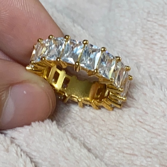 Emerald Gold Plated CZ Eternity Band - Picture 4 of 6
